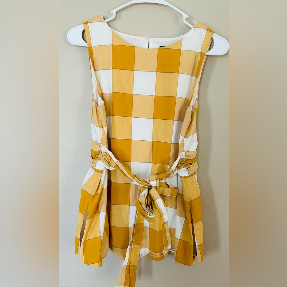 Ann Taylor Factory Mustard and White Plaid Cotton Tank Blouse